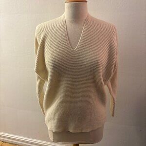 Adolfo Dominguez split neck dolman sweater in cream wool & cashmere rib